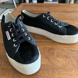 Rare Black Ponyhair Platform Superga Sneakers